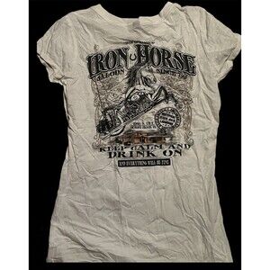 Iron Horse Saloon White Short Sleeve Shirt M Biker Bar Made In USA VTG Vintage